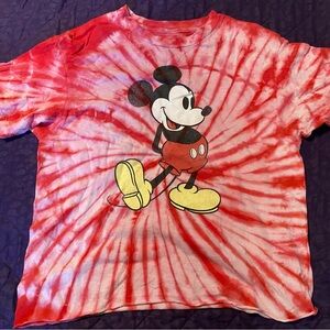 Disney Mickey Mouse Red and White Tie-Dye Short Sleeve Tee